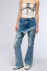 DISTRESSED SKIRT STRAIGHT LEG DENIM JEANS