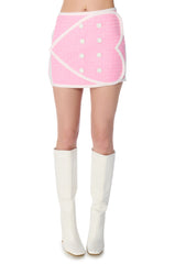DOUBLE HEART PINK TWEED MINI SKIRT