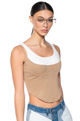 DOUBLE LAYER RIB KNIT TANK CORSET TOP