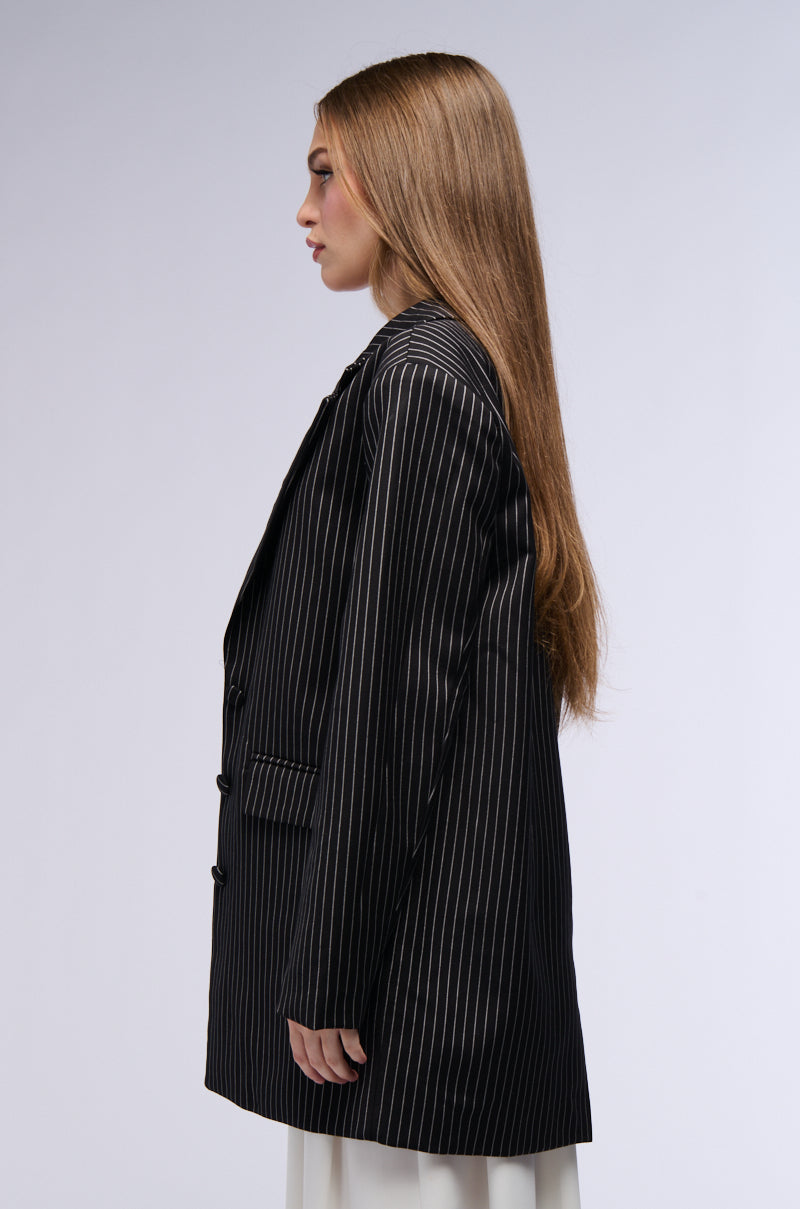 ELLA OVERSIZED PINSTRIPE LONGLINE BLAZER