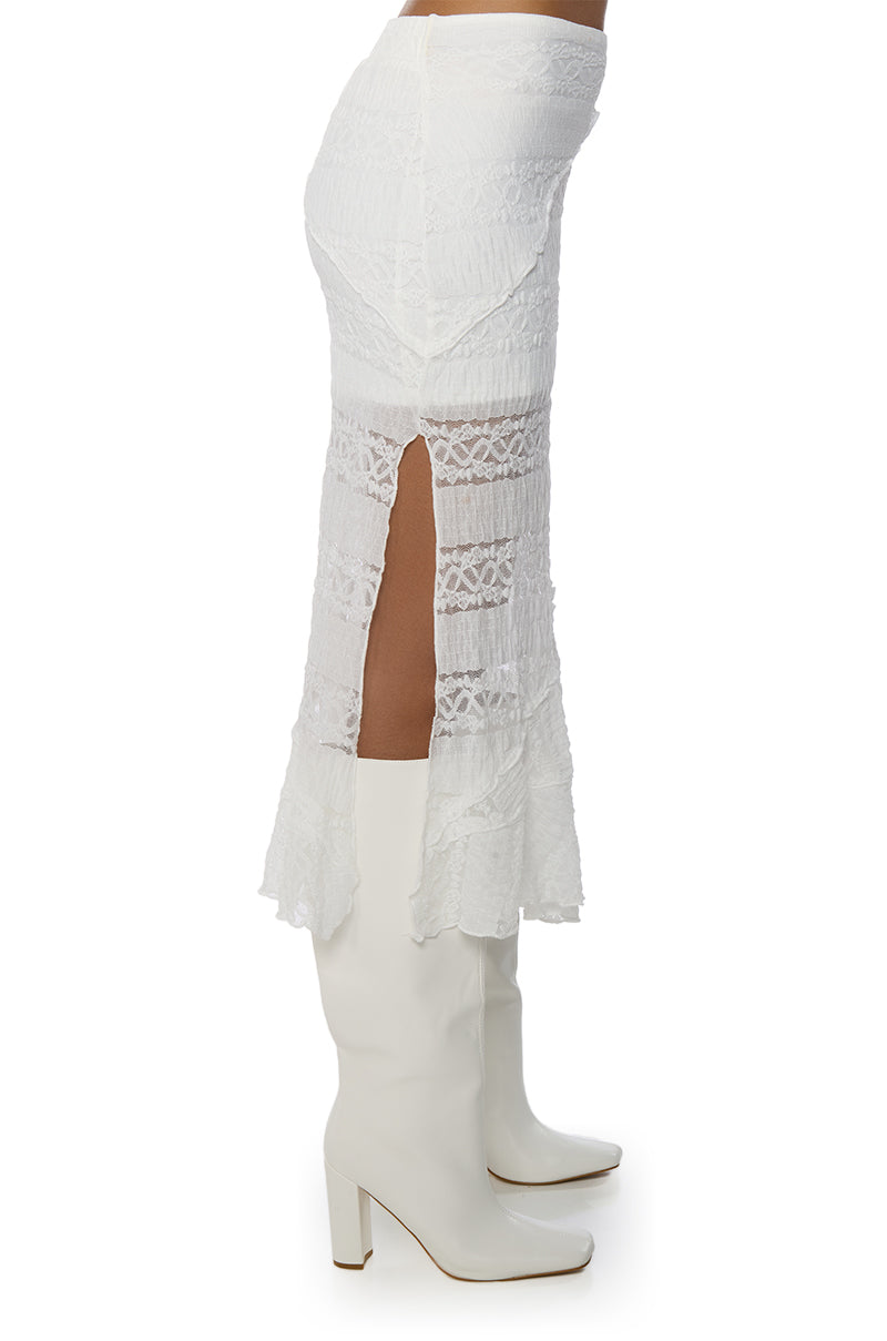 EMELIA LACE TRIM TIERED MIDI SKIRT