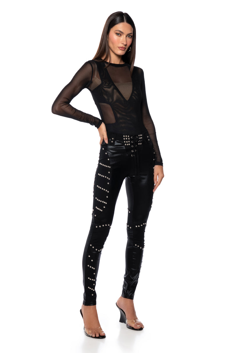 EXPOSED LONG SLEEVE MESH BODYSUIT