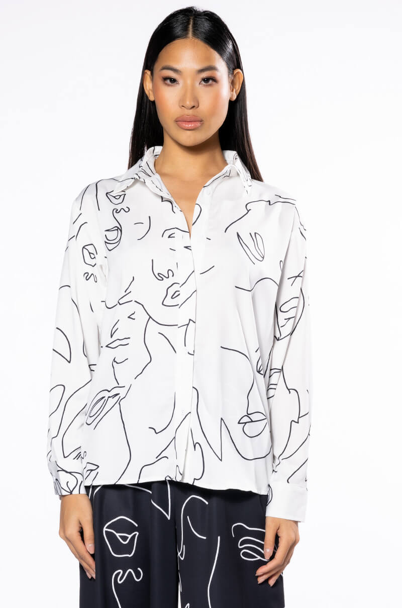 FACES BUTTON DOWN BLOUSE