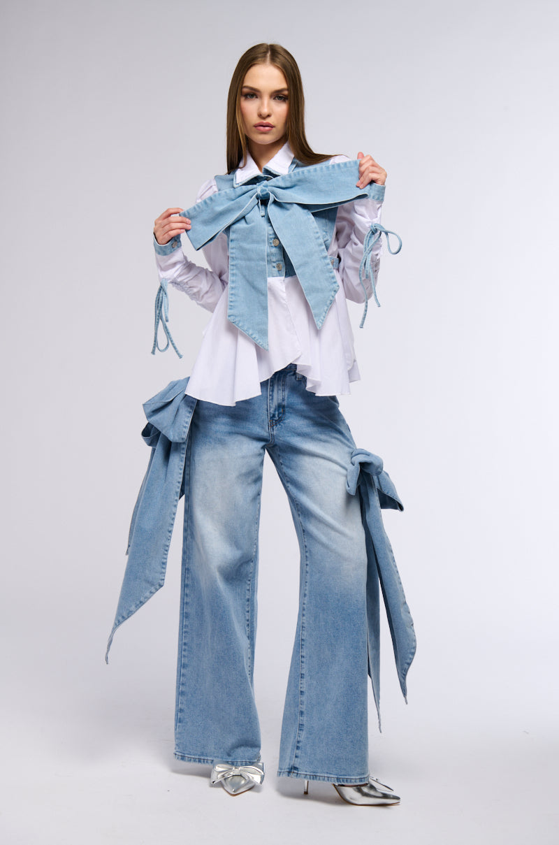 FAITH DENIM TIE POPLIN BLOUSE