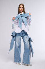 FAITH DENIM TIE POPLIN BLOUSE
