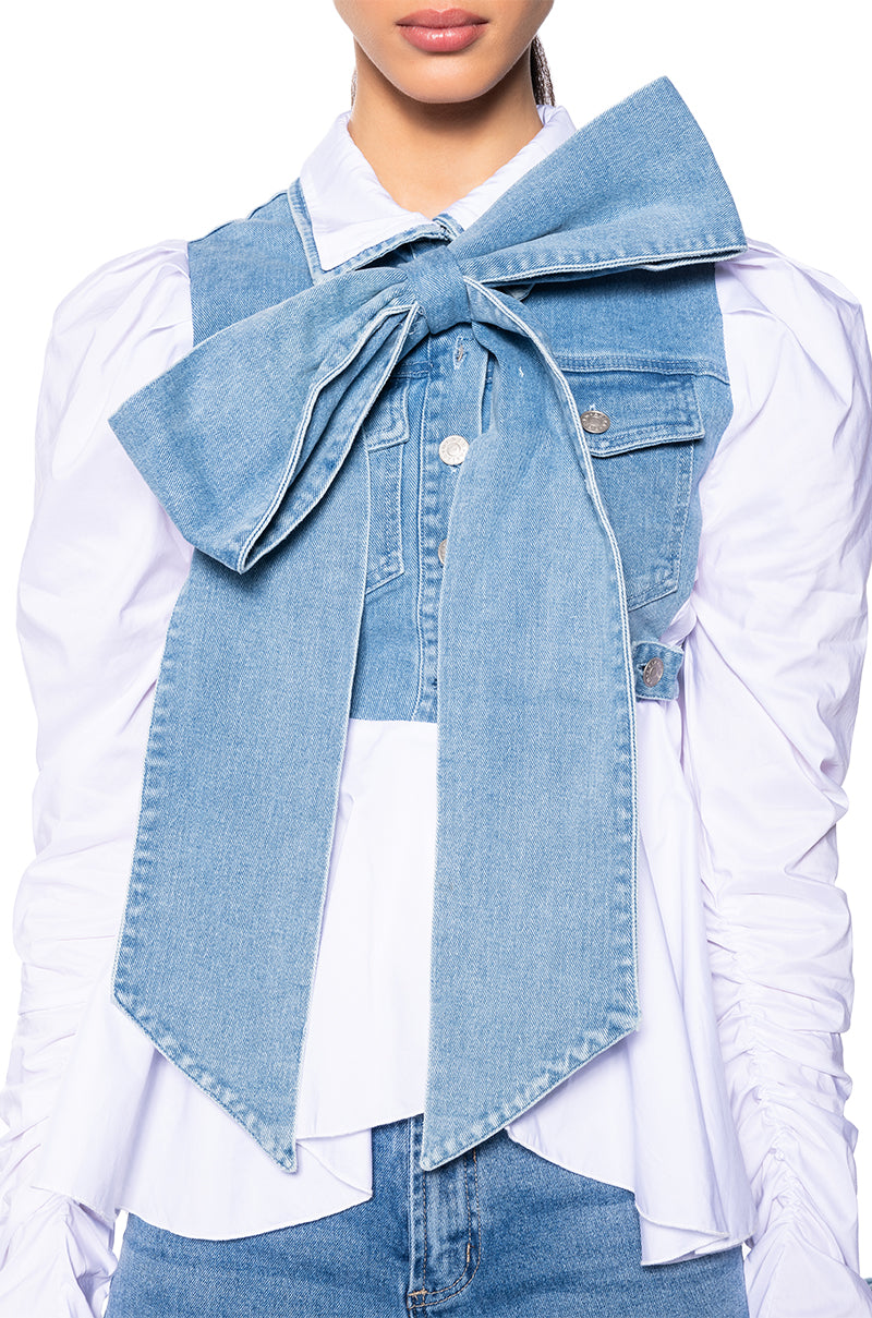 FAITH DENIM TIE POPLIN BLOUSE