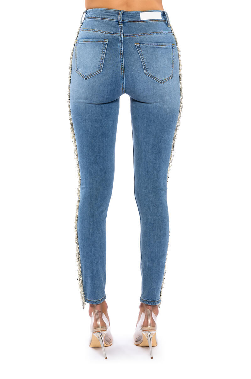 FELLING LIKE A STAR HIGH RISE RHINESTONE SKINNY JEANS