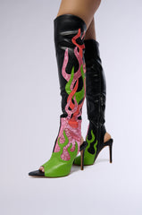 FIRESS MULTI FLAME OPEN TOE WESTERN SANDAL BOOT