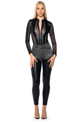 EXTREME STRETCH HIGH WAIST SKINNY JEANS WITH FAUX LEATHER