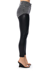 EXTREME STRETCH HIGH WAIST SKINNY JEANS WITH FAUX LEATHER