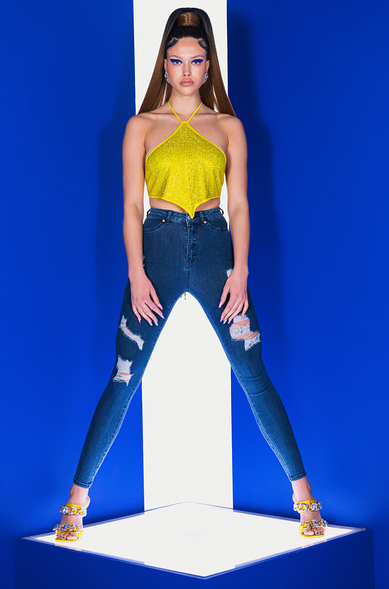 FLEX-FIT EXTREME STRETCH HIGH WAISTED DISTRESSED SKINNY JEANS