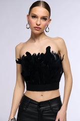FLY AWAY FEATHER TUBE TOP IN BLACK