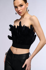FLY AWAY FEATHER TUBE TOP IN BLACK