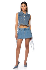 FOR THE AGES CROP DENIM VEST WITH NETTING