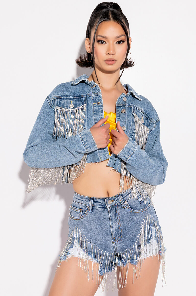 FRESH OUT THE RUNWAY RHINESTONE DENIM SHORT