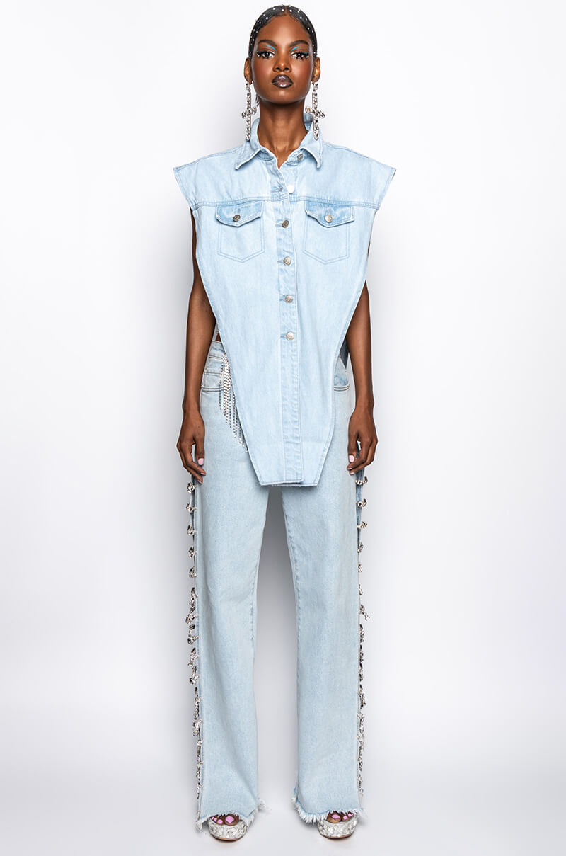 LIGHT WASH ANGLED DENIM VEST