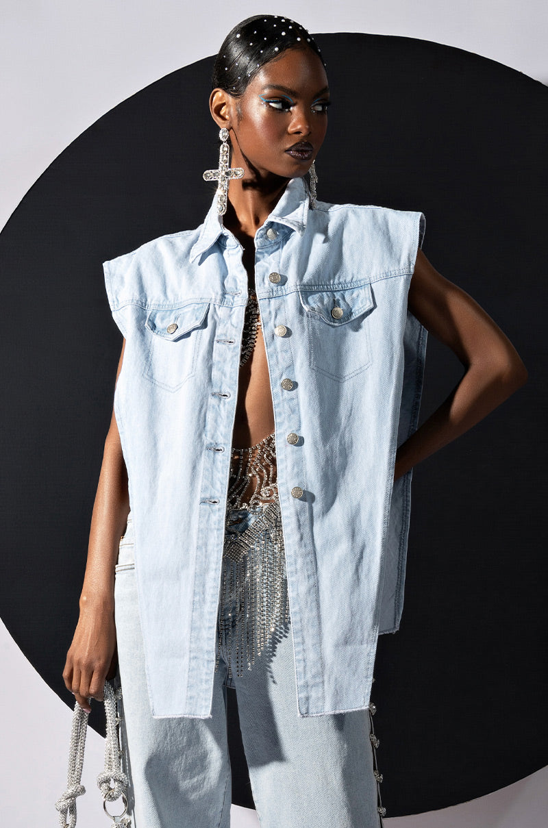 LIGHT WASH ANGLED DENIM VEST