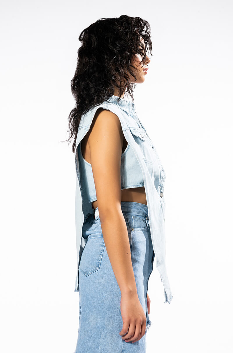 LIGHT WASH ANGLED DENIM VEST