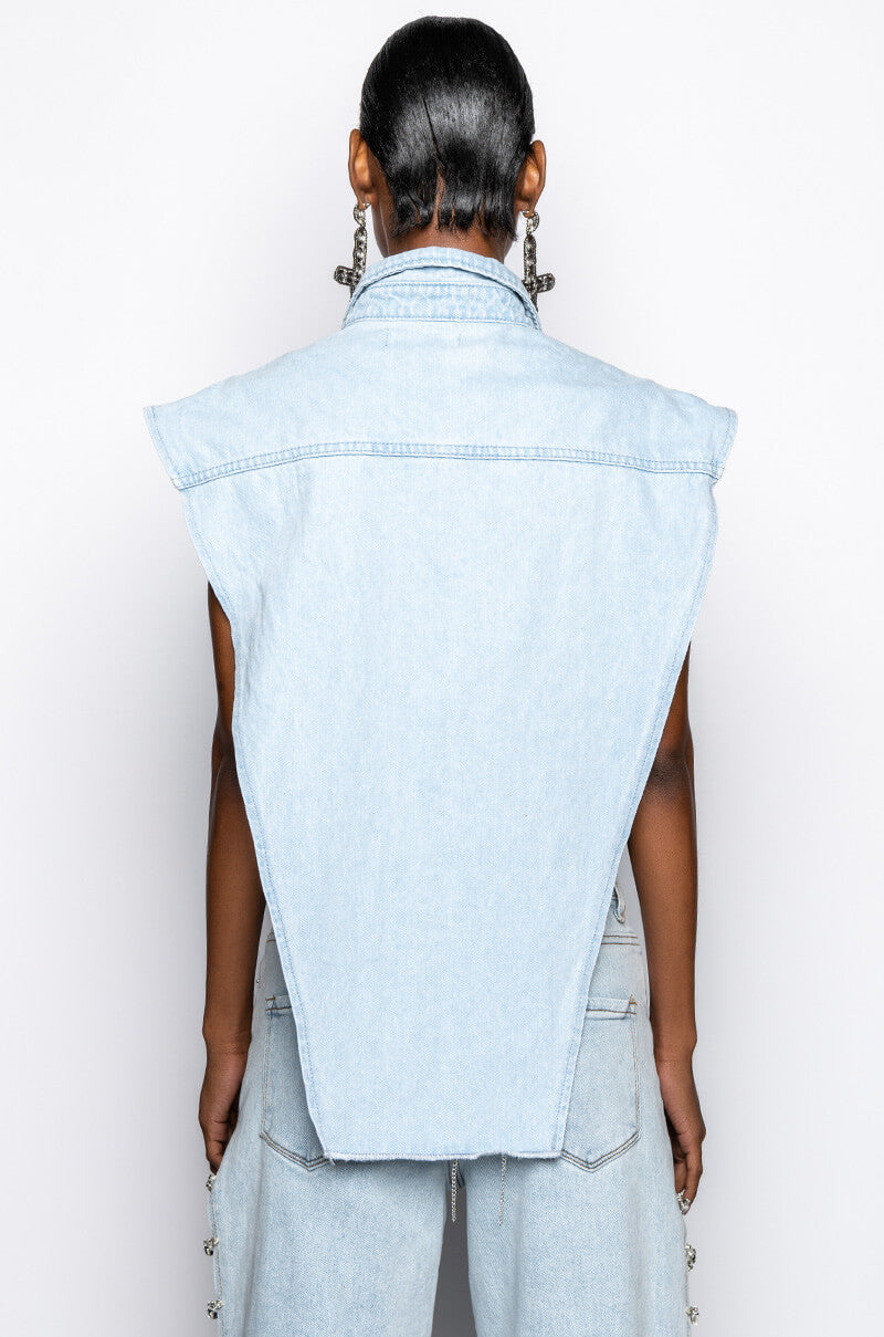 LIGHT WASH ANGLED DENIM VEST