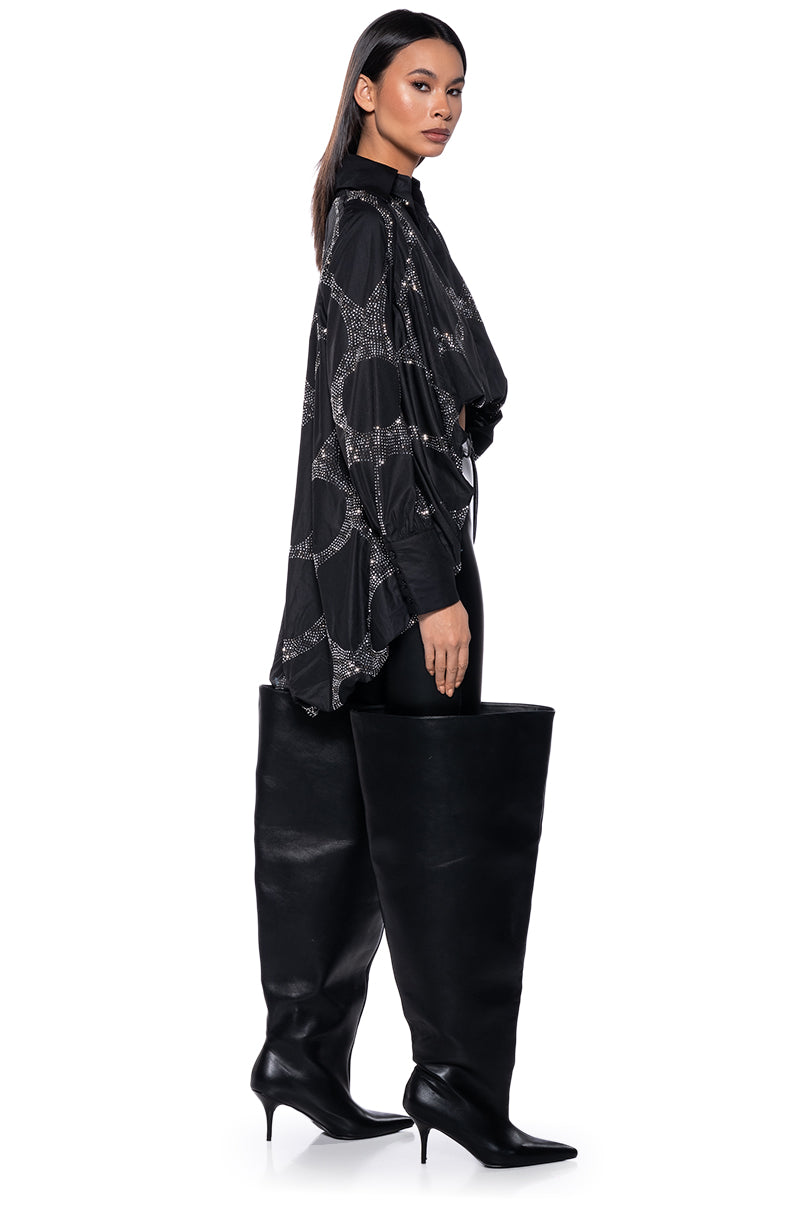 GIRLS LOVE MONEY SATIN COLLARED BLOUSE