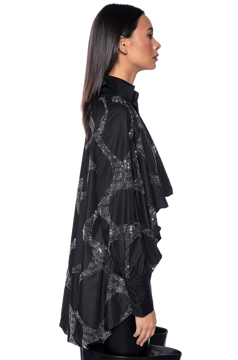 GIRLS LOVE MONEY SATIN COLLARED BLOUSE