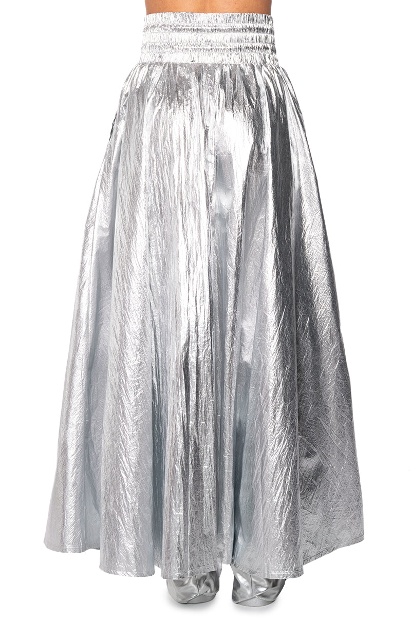 GIVE YOU THE WORLD HIGH WAIST METALLIC MAXI SKIRT