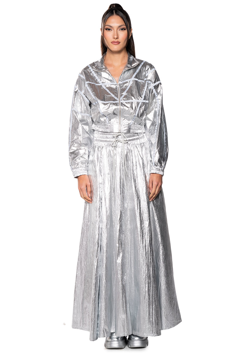 GIVE YOU THE WORLD HIGH WAIST METALLIC MAXI SKIRT