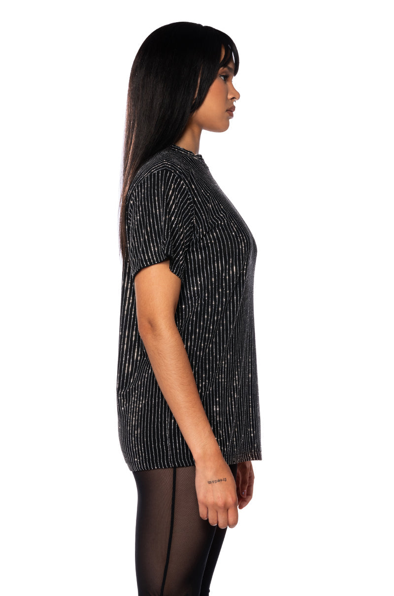 GLITZ OVERSIZED MESH T SHIRT IN BLACK
