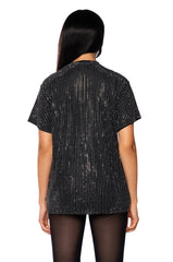 GLITZ OVERSIZED MESH T SHIRT IN BLACK