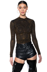 GOLDEN GLITZ LONG SLEEVE MESH TOP