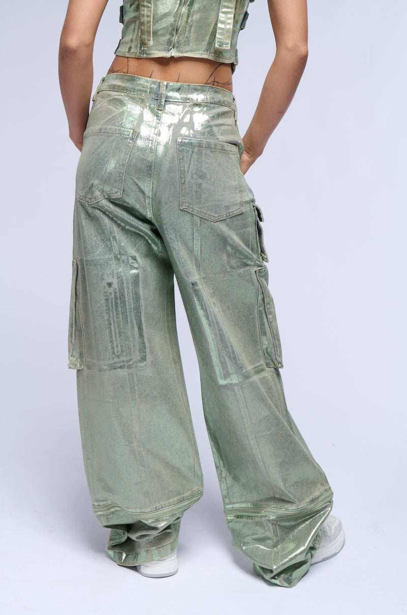 GREEN WITH ENVY METALLIC WIDE LEG CARGO PANT