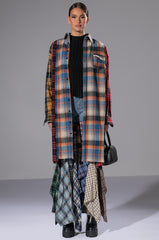 GRUNGE GIRL MIXED PATCHWORK OVERSIZED LONG PLAID TOP