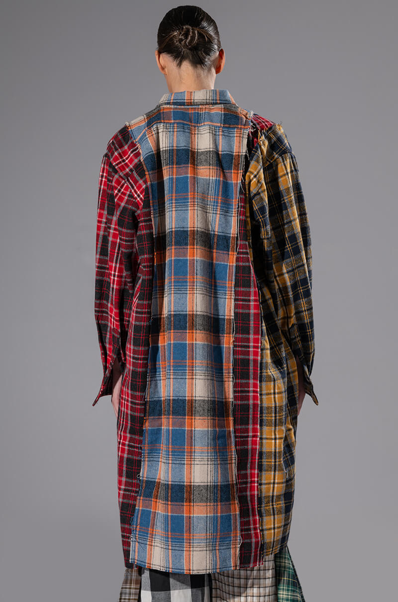 GRUNGE GIRL MIXED PATCHWORK OVERSIZED LONG PLAID TOP