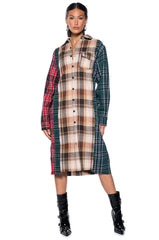 GRUNGE GIRL MIXED PATCHWORK OVERSIZED LONG PLAID TOP