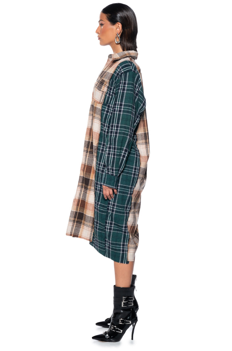 GRUNGE GIRL MIXED PATCHWORK OVERSIZED LONG PLAID TOP