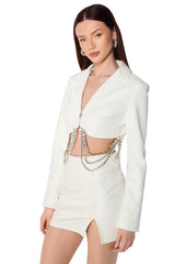 GWEN CROP FAUX LEATHER RHINESTONE MOTO