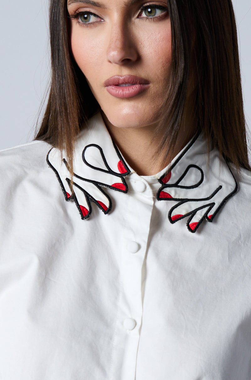 HANDS OFF BUTTON DOWN SHORT SLEEVE BLOUSE