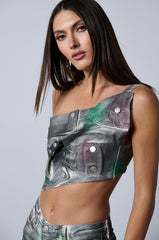 NOT YOURS BRALETTE DETAIL LAYERED PAINTED BUTTON DOWN BLOUSE