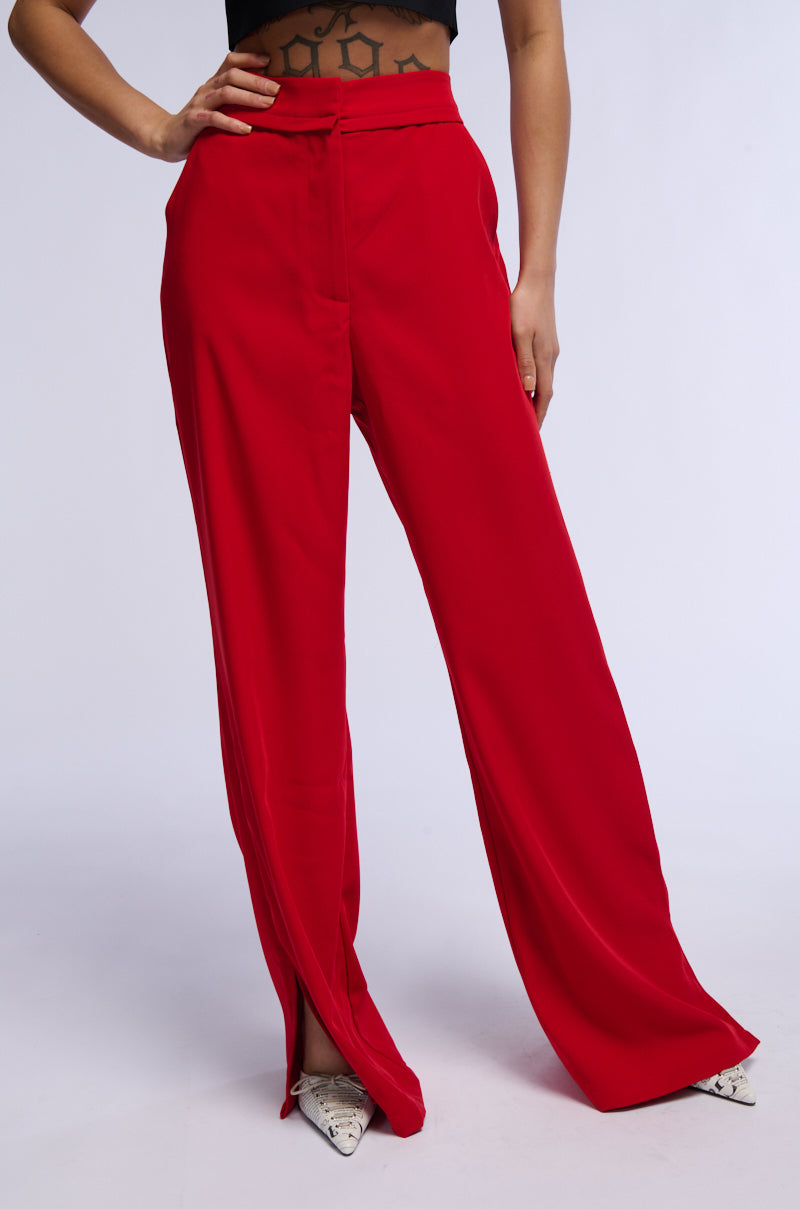 HEATED FLARE LEG SPLIT HEM STRETCH WOVEN TROUSER