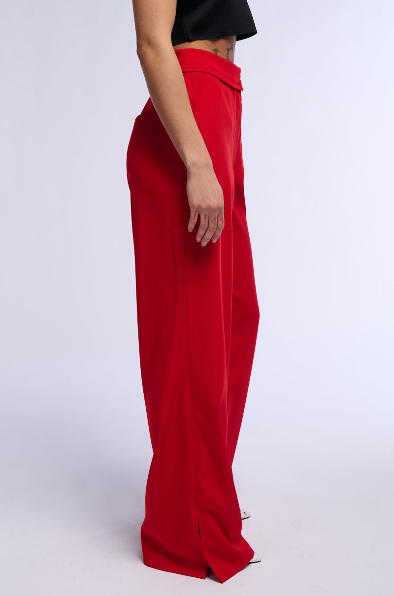 HEATED FLARE LEG SPLIT HEM STRETCH WOVEN TROUSER