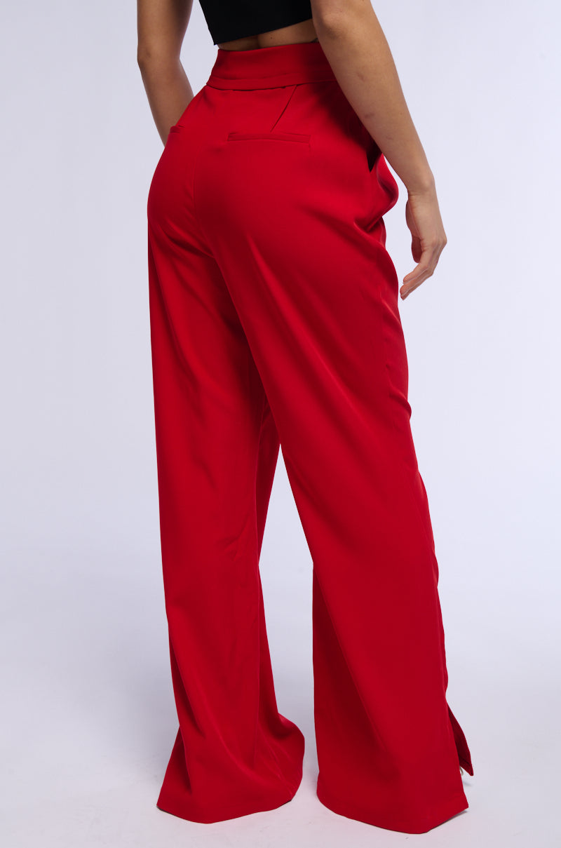 HEATED FLARE LEG SPLIT HEM STRETCH WOVEN TROUSER