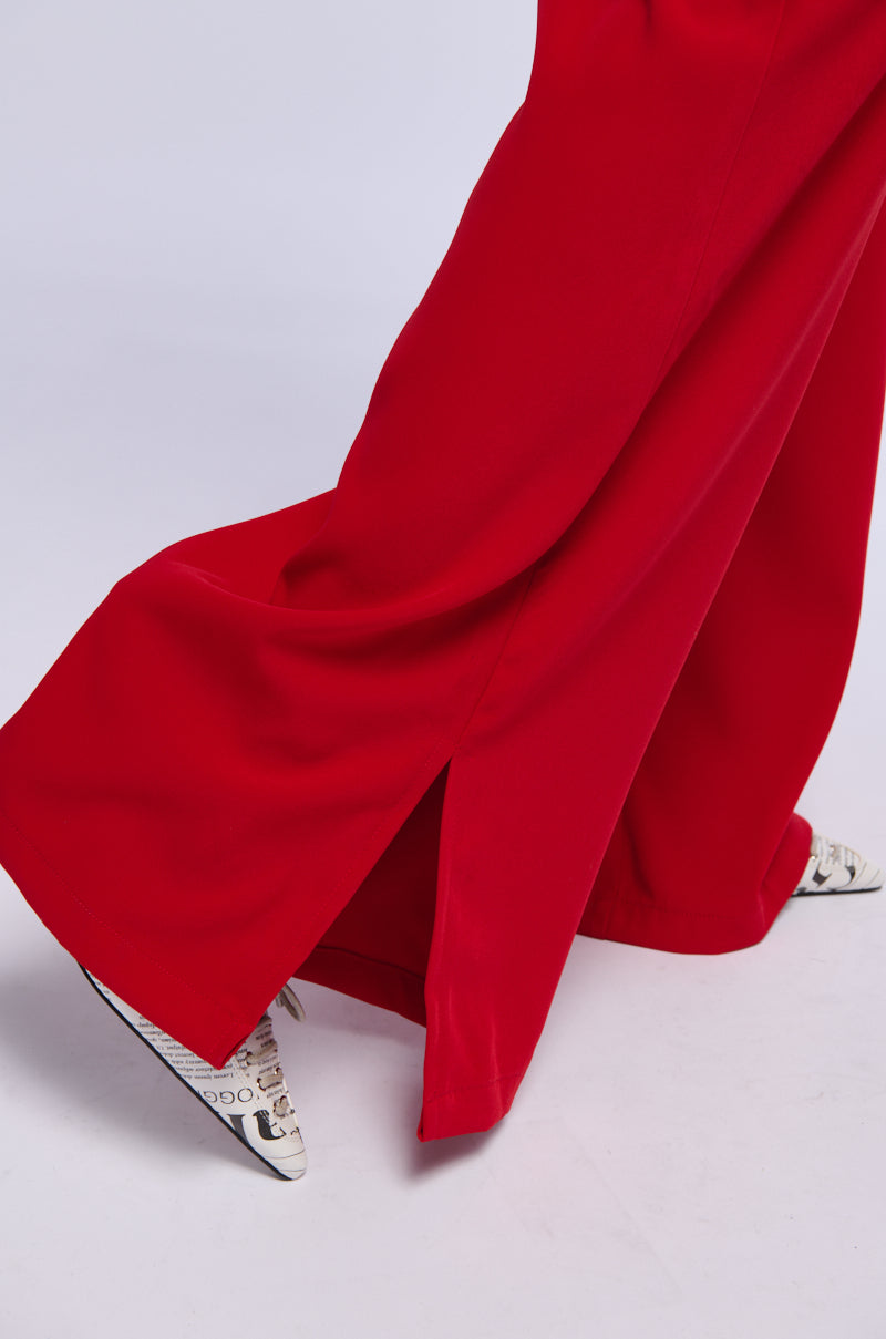 HEATED FLARE LEG SPLIT HEM STRETCH WOVEN TROUSER