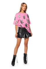 HELENA STUDDED FAUX LEATHER PLEATED SKIRT