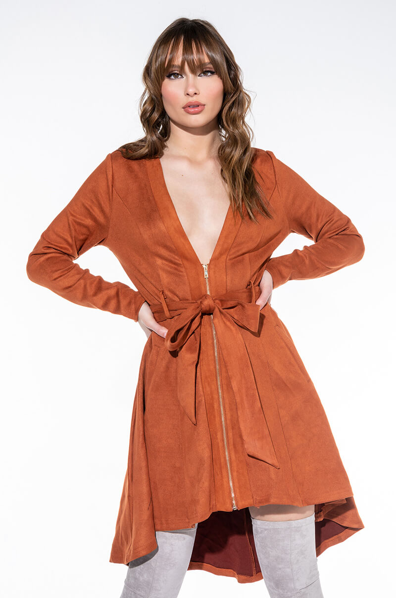 HEY THERE MINI LONG SLEEVE SUEDE DRESS