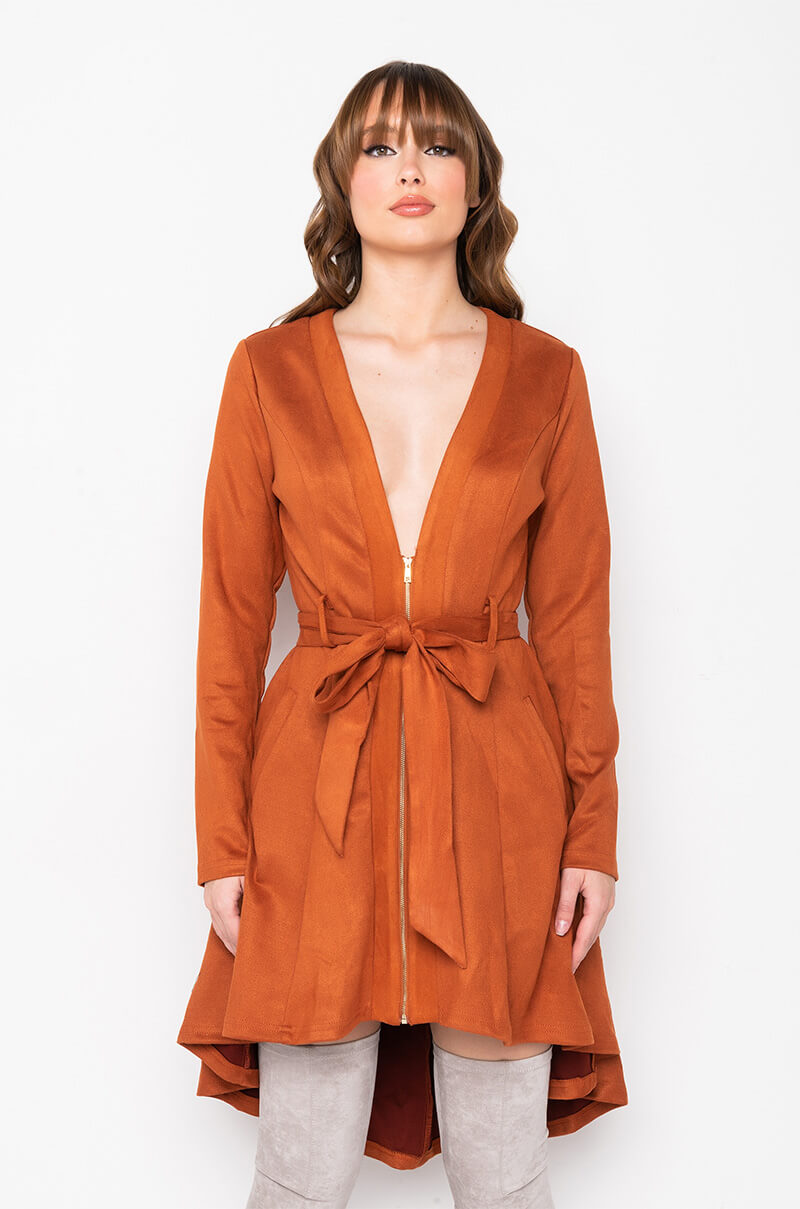 HEY THERE MINI LONG SLEEVE SUEDE DRESS