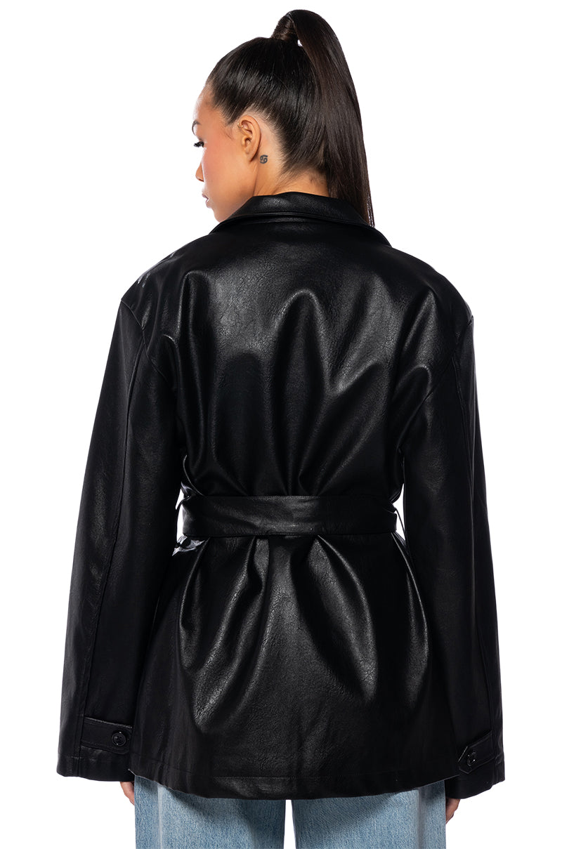 TIE FRONT MOTO JACKET IN BLACK