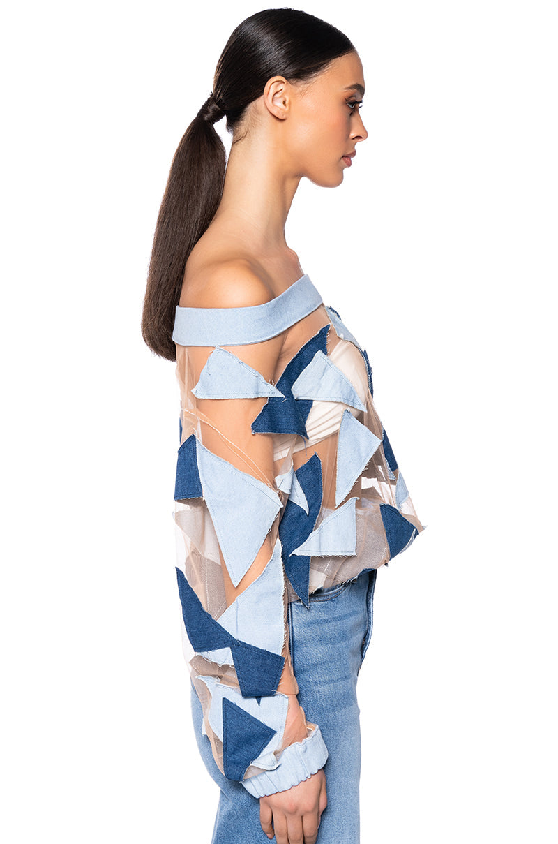 I SPY DENIM PATCHWORK OVERSIZED SHIRT