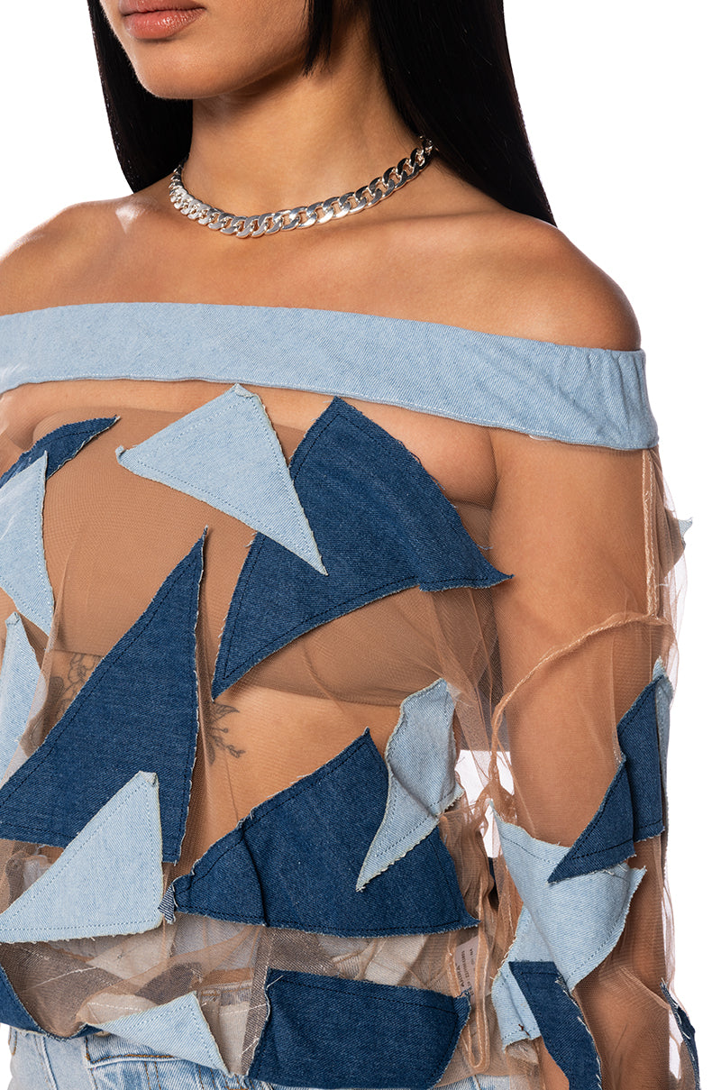 I SPY DENIM PATCHWORK OVERSIZED SHIRT