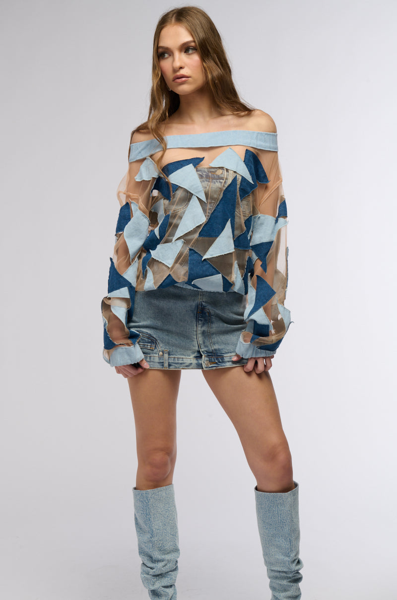 I SPY DENIM PATCHWORK OVERSIZED SHIRT
