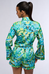 ISLAND TIME COLLARED TIE FRONT BLOUSE